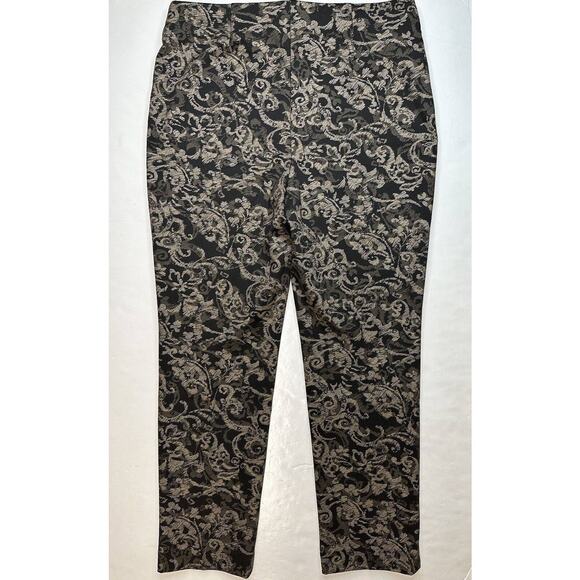 Chicos Ponte Knit Slim Ankle Pant 1 (US 8/Med) Tan Floral Shimmer Slimming EUC - Picture 2 of 9